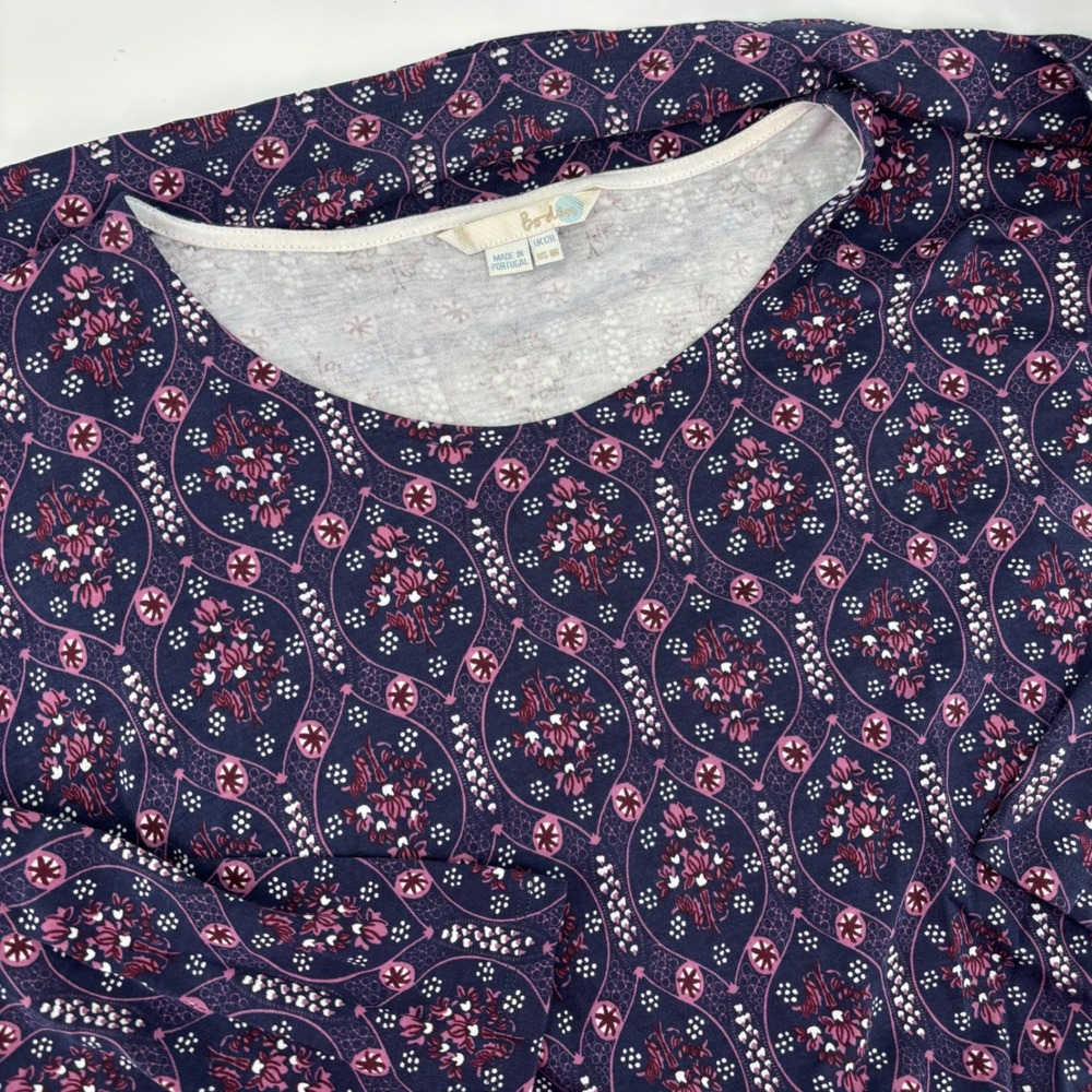 Boden Jersey Midi Dress Women 8R Navy Floral Medallion 3/4 Sleeve Cottagecore